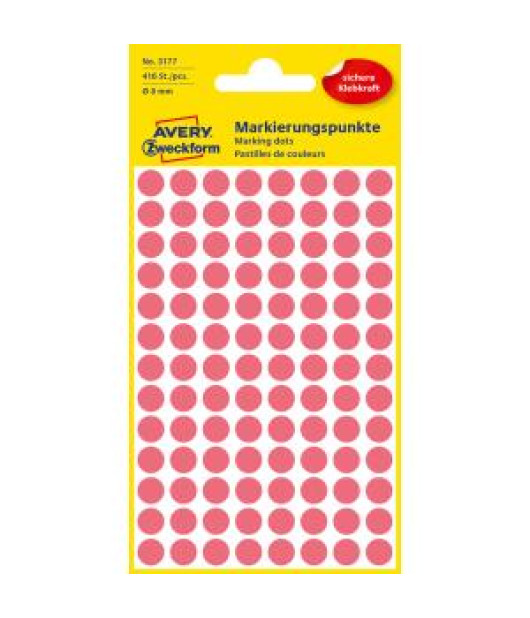 Etikety kruhové 8mm Avery neónovo červené 