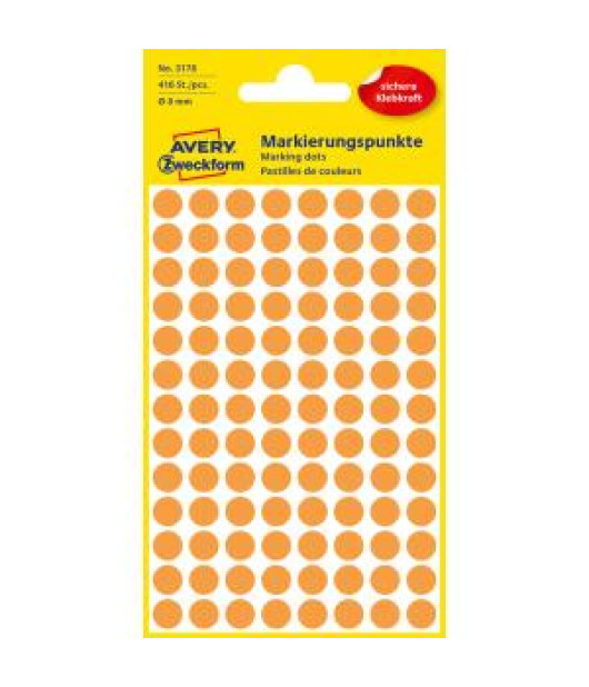 Etikety kruhové 8mm Avery neónovo oranžové 