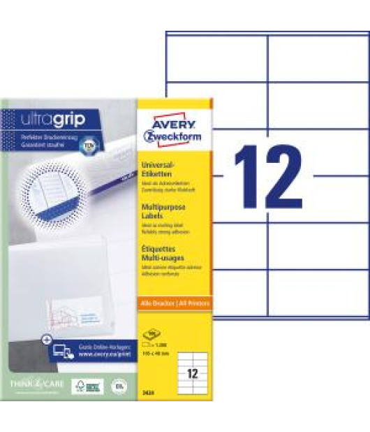 Etikety univerzálne 105x48mm Avery A4 100 hárkov 