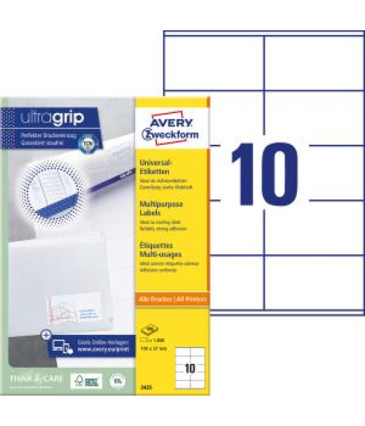 Etikety univerzálne 105x57mm Avery A4 100 hárkov 