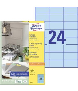 Etikety farebné 70x37mm Avery A4 100 hárkov modré 