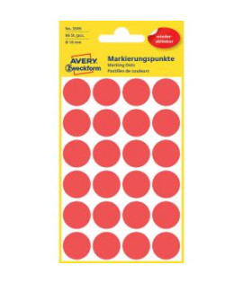 Etikety kruhové 18mm Avery odnímateľné červené 