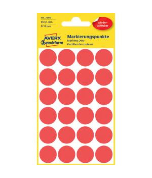 Etikety kruhové 18mm Avery odnímateľné červené 