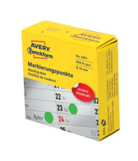 Etikety kruhové 10mm Avery zelené v dispenzore 