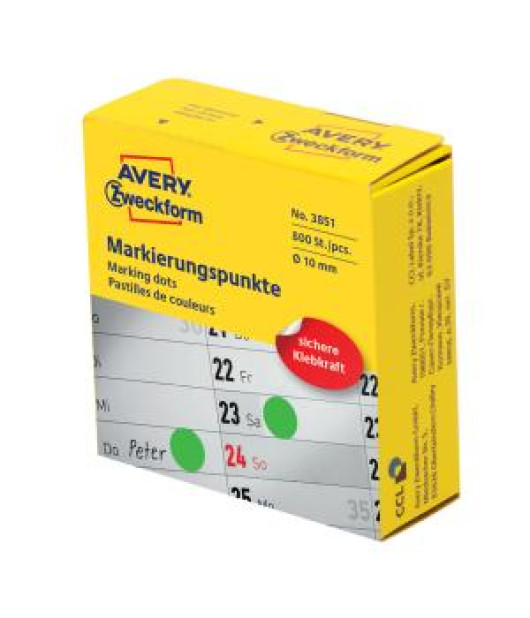 Etikety kruhové 10mm Avery zelené v dispenzore 