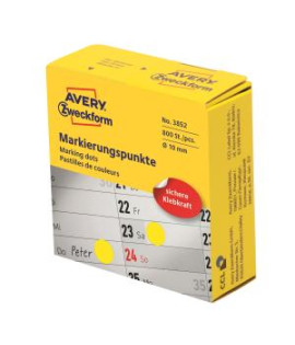 Etikety kruhové 10mm Avery žlté v dispenzore 
