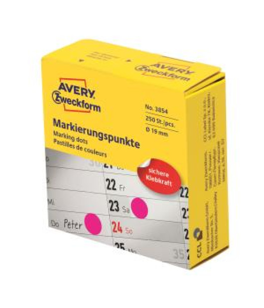 Etikety kruhové 19mm Avery purpurové v dispenzore 