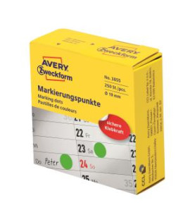 Etikety kruhové 19mm Avery zelené v dispenzore 