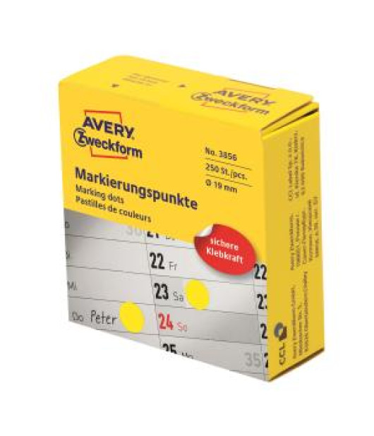 Etikety kruhové 19mm Avery žlté v dispenzore 