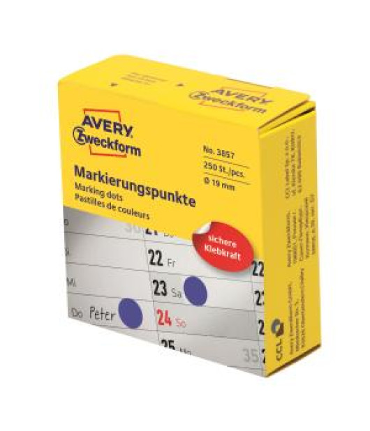 Etikety kruhové 19mm Avery modré v dispenzore 