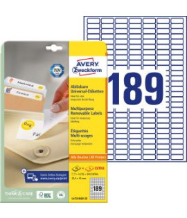 Etikety univerzálne odnímateľné 25,4x10mm Avery A4 25+5 hárkov 