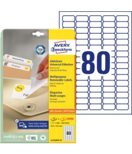 Etikety univerzálne odnímateľné 35,6x16,9mm Avery A4 25+5 hárkov 