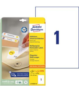 Etikety univerzálne odnímateľné 210x297mm Avery A4 25+5 hárkov 