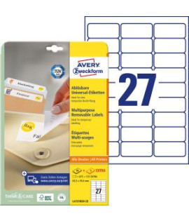 Etikety univerzálne odnímateľné 63,5x29,6mm Avery A4 25+5 hárkov 