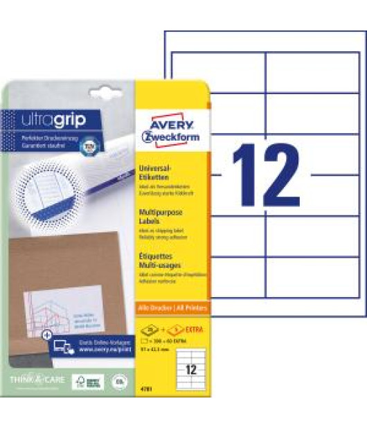 Etikety univerzálne 97x42,3mm Avery A4 25+5 hárkov 