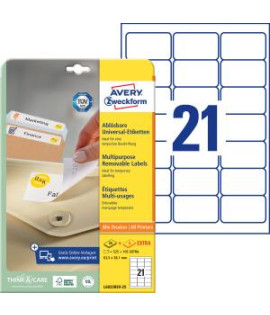 Etikety univerzálne odnímateľné 63,5x38,1mm Avery A4 25+5 hárkov 