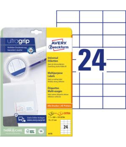 Etikety univerzálne 70x37mm Avery A4 25+5 hárkov 
