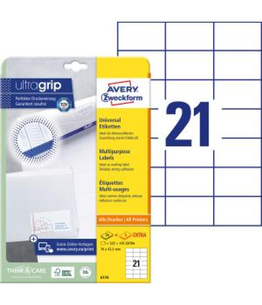 Etikety univerzálne 70x42,3mm Avery A4 25+5 hárkov 