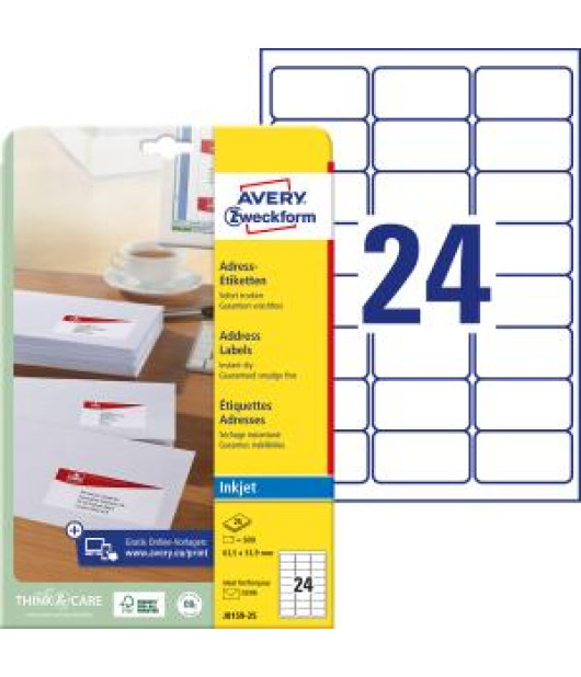 Adresné etikety AVERY 63,5x33,9mm biele 