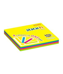 Samolepiaci bloček Stick’n Hopax MAGIC 4 neónové farby, 76 x 76 mm, 100 lístkov 