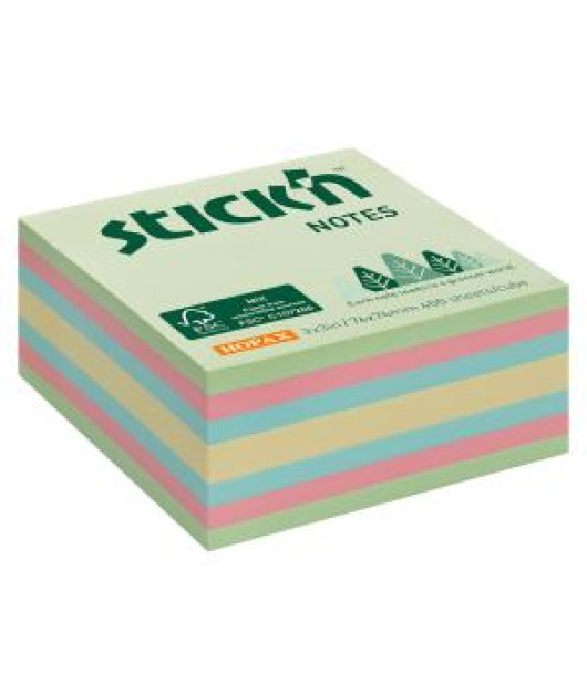 Samolepiaci bloček Stick’n Hopax, 76x76 mm, lesný mix pastelových farieb, 400 lístkov 