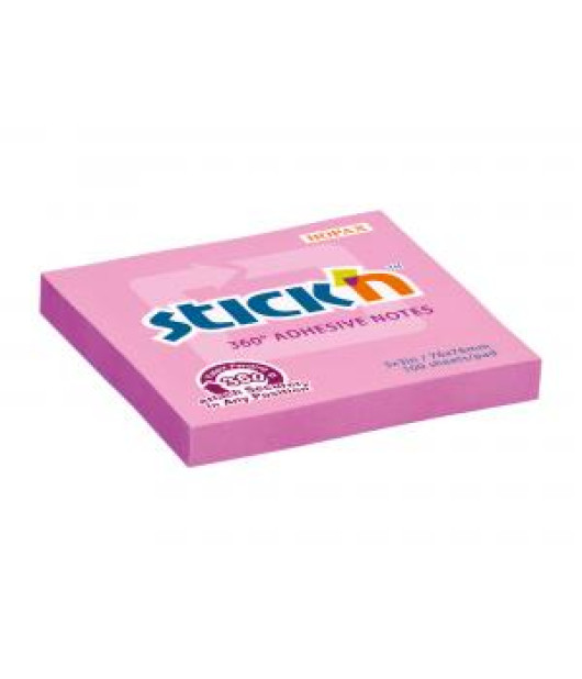 Samolepiaci bloček Stick’n Hopax, 360°, 76x76 mm, ružový 