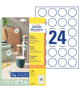 Etikety univerzálne kruhové 40mm Avery A4 10 hárkov 