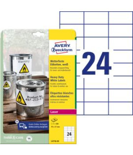 Etikety polyesterové veľmi odolné 70x37mm Avery A4 biele 20 hárkov 
