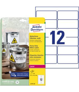 Etikety polyesterové veľmi odolné 99,1x42,3mm Avery A4 biele 20 hárkov 