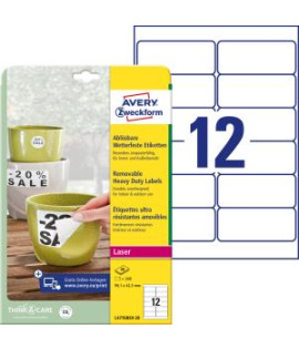 Etikety polyesterové veľmi odolné 99,1x42,3mm Avery A4 biele odnímateľné 20 hárkov 