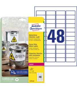 Etikety polyesterové veľmi odolné 45,7x21,2mm Avery A4 biele 20 hárkov 