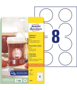 Etikety kruhové 65mm Avery 10 hárkov biele 