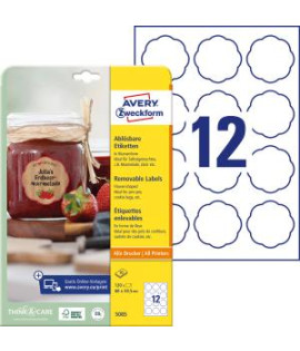 Etikety v tvare kvetu 60x59,5mm Avery 10 hárkov biele 