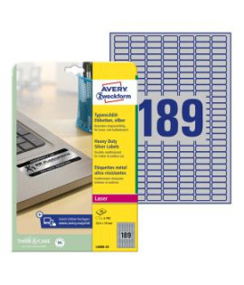 Etikety polyesterové veľmi odolné 25,4x10mm Avery A4 strieborné 20 hárkov 