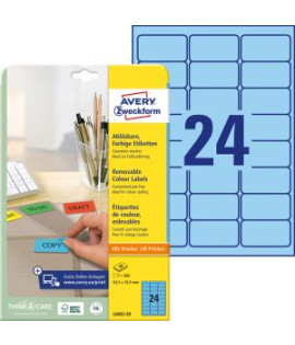 Etikety Avery odnímateľné 63,5x33,9 mm, modré 