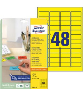 Etikety Avery odnímateľné 45,7x21,2 mm, žlté 