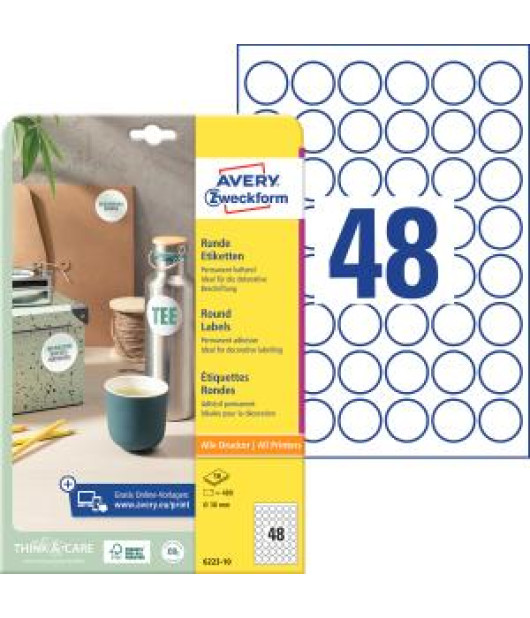 Etikety univerzálne kruhové 30mm Avery A4 10 hárkov 