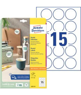 Etikety univerzálne kruhové 51mm Avery A4 10 hárkov 