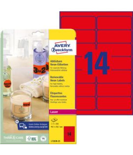 Etikety Avery odnímateľné 99,1x38,1 mm neónové červené 