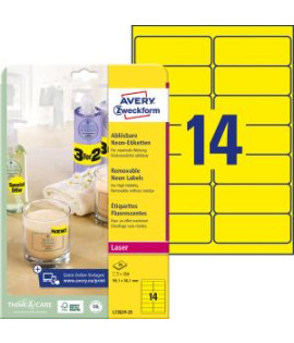 Etikety Avery odnímateľné 99,1x38,1 mm neónové žlté 