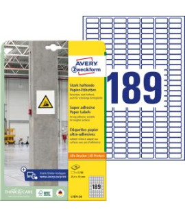 Etikety univerzálne 25,4x10mm Avery A4, silne lepivé 20 hárkov 