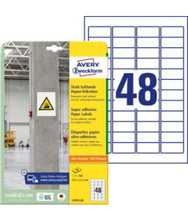 Etikety univerzálne 45,7x21,2mm Avery A4, silne lepivé 20 hárkov 