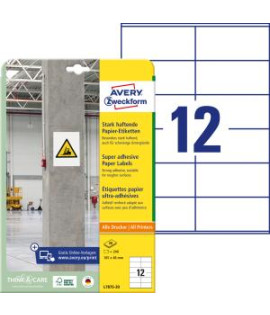 Etikety univerzálne 105x48mm Avery A4, silne lepivé 20 hárkov 