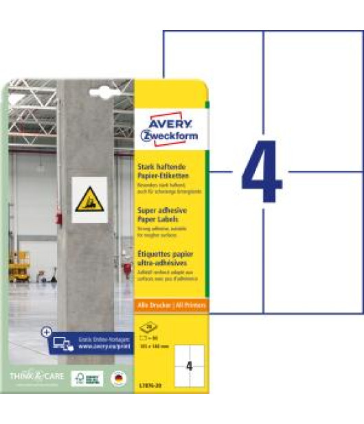 Etikety univerzálne 105x148mm Avery A4, silne lepivé 20 hárkov 