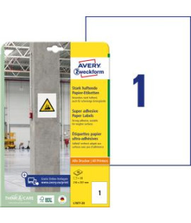 Etikety univerzálne 210x297mm Avery A4, silne lepivé 20 hárkov 
