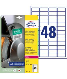 Etikety Avery 45,7 x 21,2 mm, ultra odolné biele 