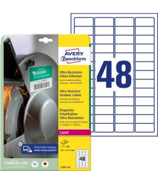 Etikety Avery 45,7 x 21,2 mm, ultra odolné biele 