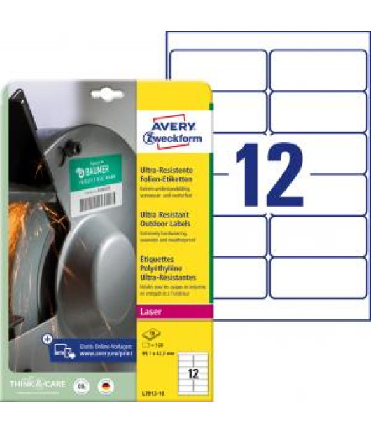 Etikety Avery 99,1x42,3 mm, ultra odolné biele 