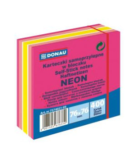 Bloček Donau 76 x 76 mm, mix neónových farieb, ružová, 400 lístkov 