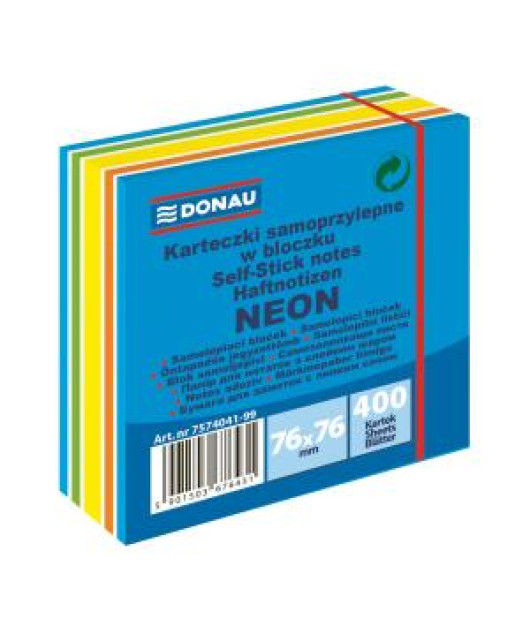 Bloček Donau 76 x 76 mm, mix neónových farieb, modrá, 400 lístkov 